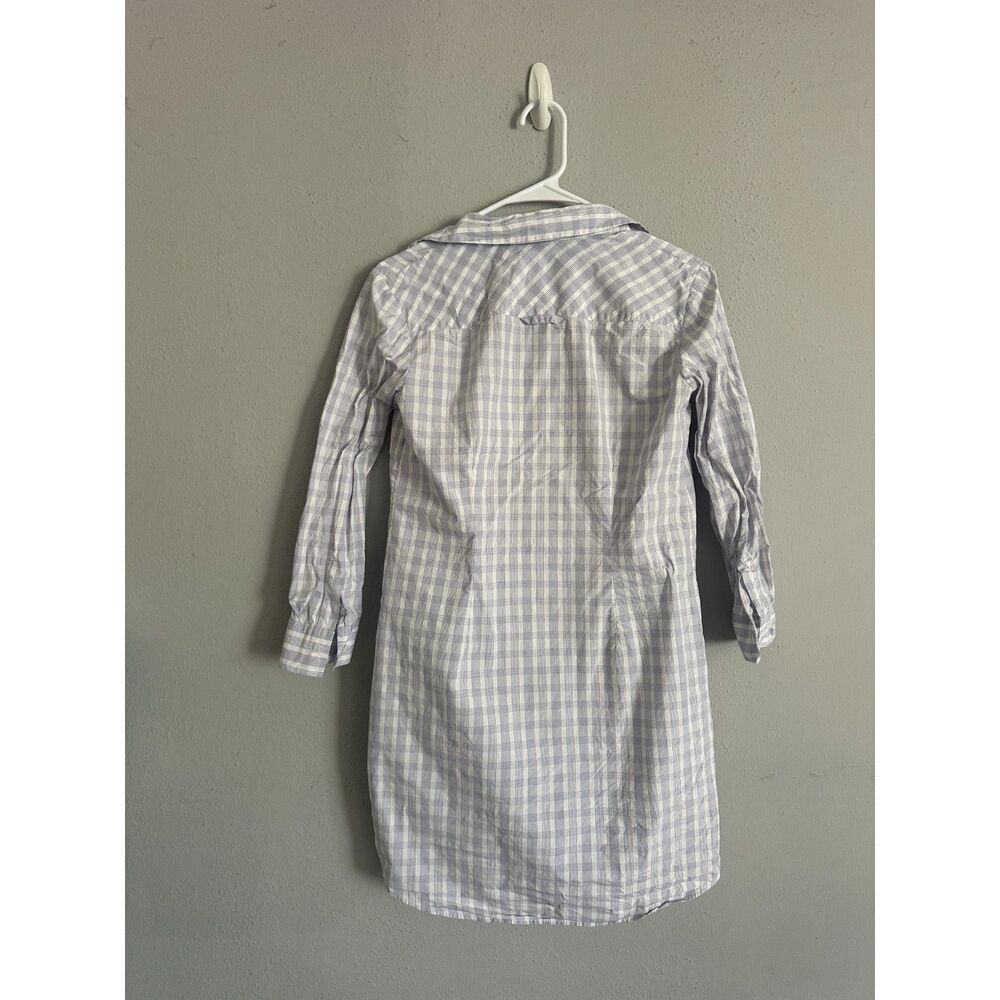 Theory Plaid Shirt Dress Size 4 Women’s Blue White Button Front 3/4 Sleeve - Picture 5 of 7